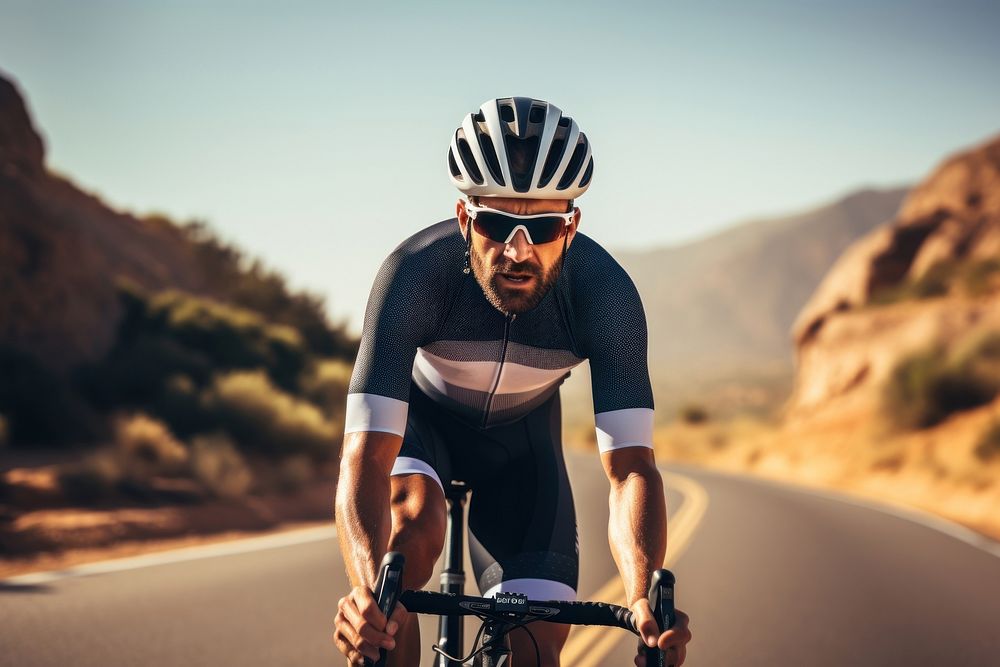 Professional road bicycle racer on road vehicle cycling helmet. AI generated Image by rawpixel.