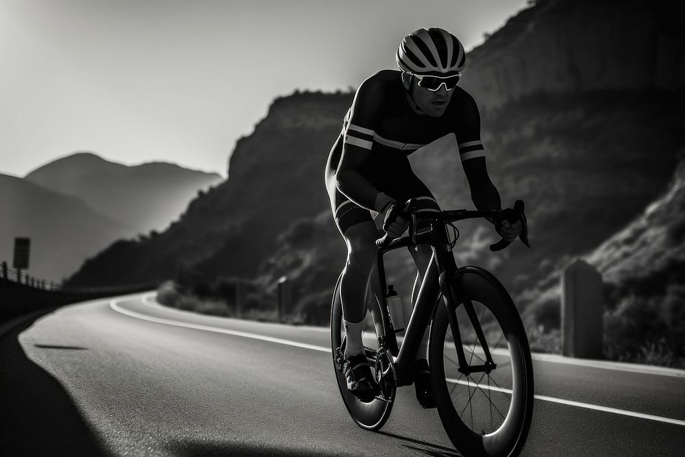 Professional road bicycle racer in action on road vehicle cycling helmet. AI generated Image by rawpixel.