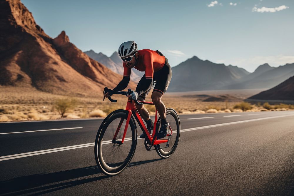 Professional road bicycle racer in action on road mountain vehicle cycling. AI generated Image by rawpixel.