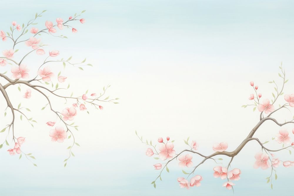 Painting of cherry blossom branches border backgrounds flower nature. AI generated Image by rawpixel.