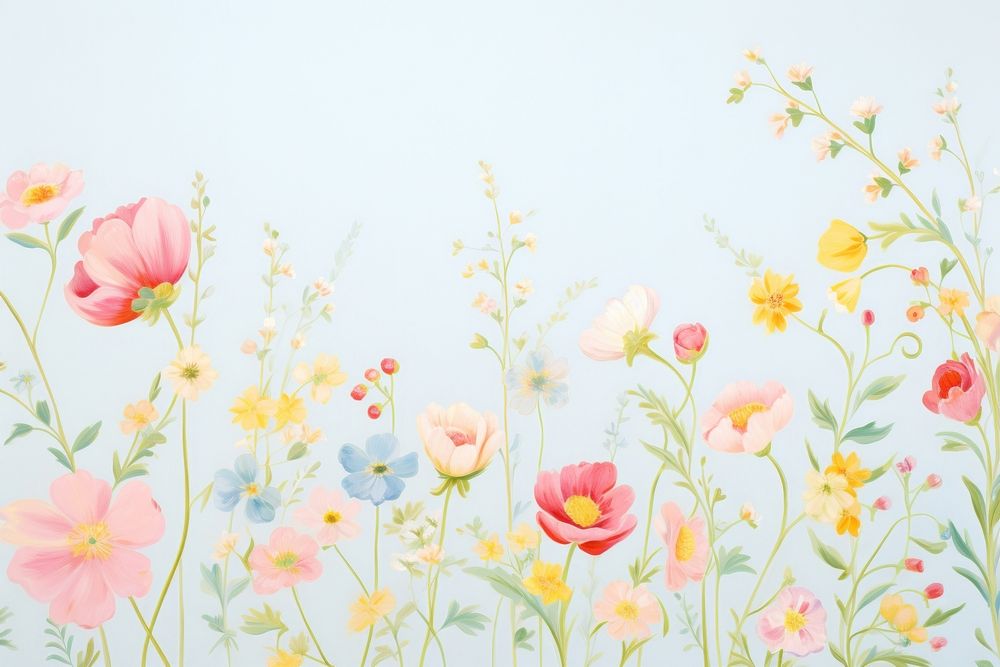 Painting of colorful flowers border backgrounds pattern plant. AI generated Image by rawpixel.