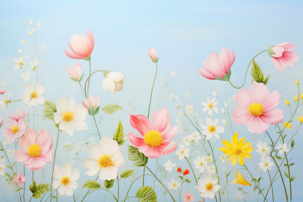 Painting of colorful flowers border backgrounds outdoors blossom. AI generated Image by rawpixel.