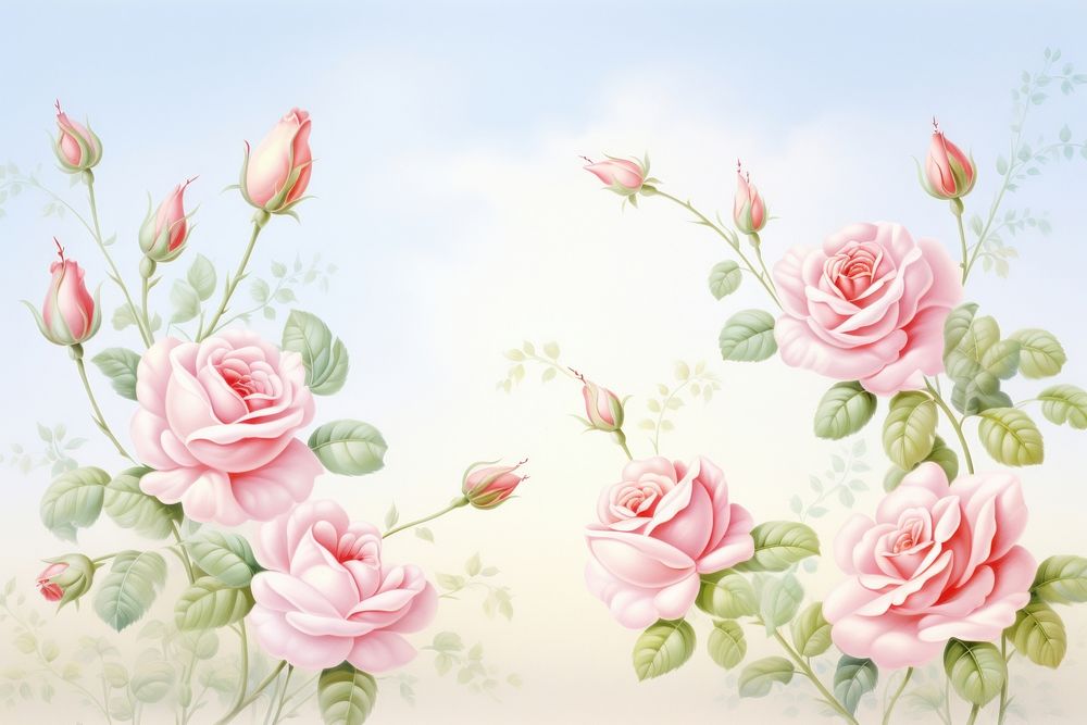 Painting of roses border blossom pattern flower. AI generated Image by rawpixel.