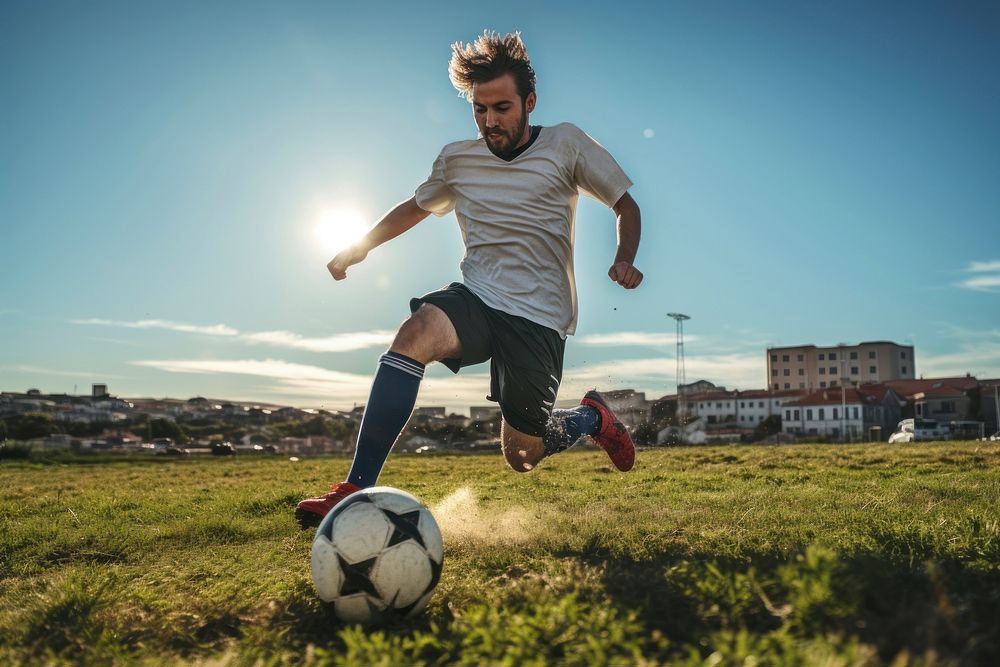 A man playing football sports outdoors person. AI generated Image by rawpixel.
