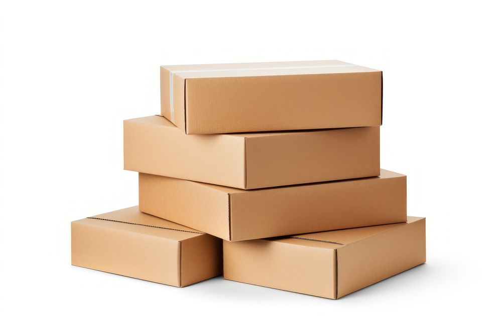 Pile card board boxes cardboard carton white background. AI generated Image by rawpixel.