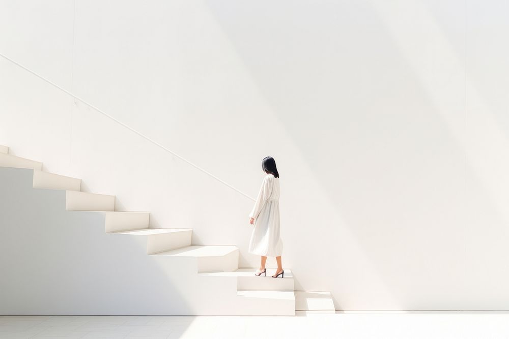 Asian woman walking architecture staircase. AI generated Image by rawpixel.