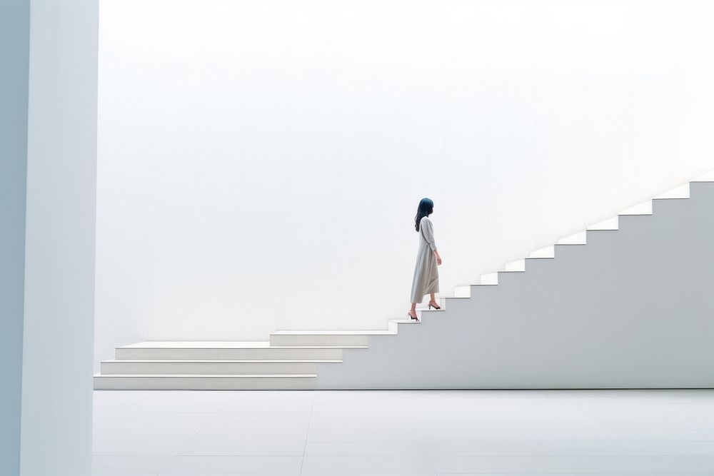 Asian woman walking architecture staircase. AI generated Image by rawpixel.