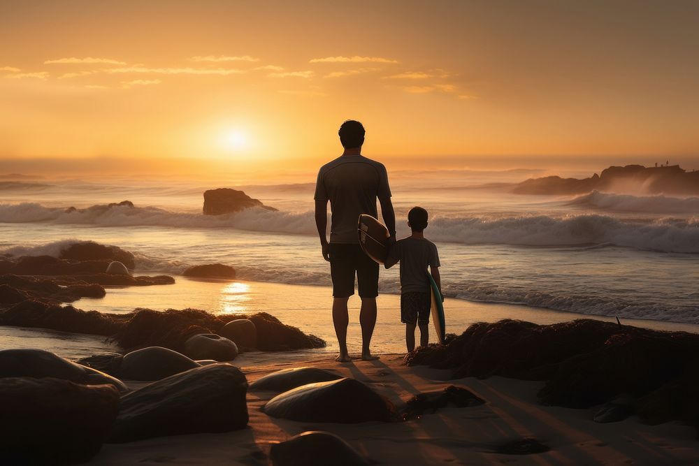 Father and son standing outdoors vacation. AI generated Image by rawpixel.