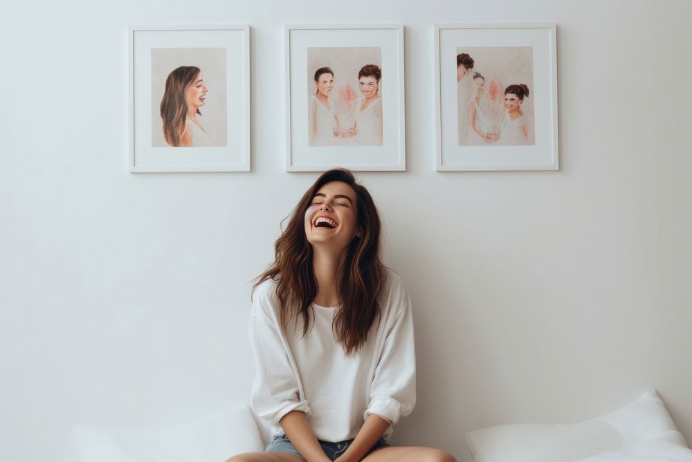 Woman laughing frame wall. AI generated Image by rawpixel.