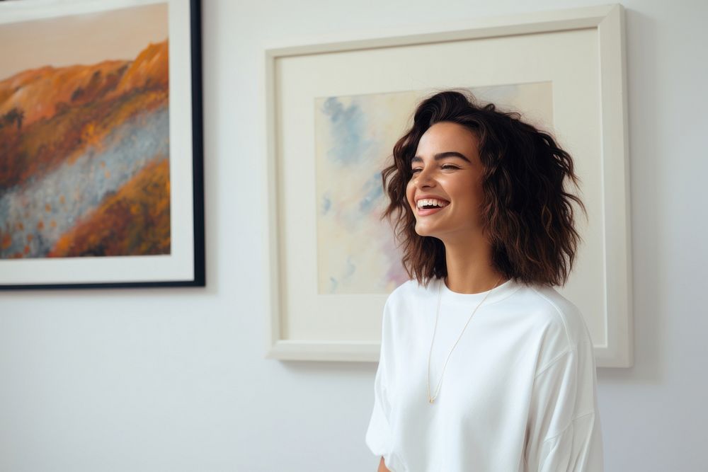 Woman laughing painting smile. AI generated Image by rawpixel.
