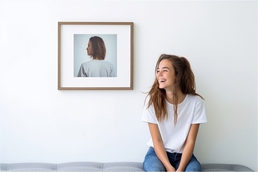 Teenager girl smile frame adult. AI generated Image by rawpixel.