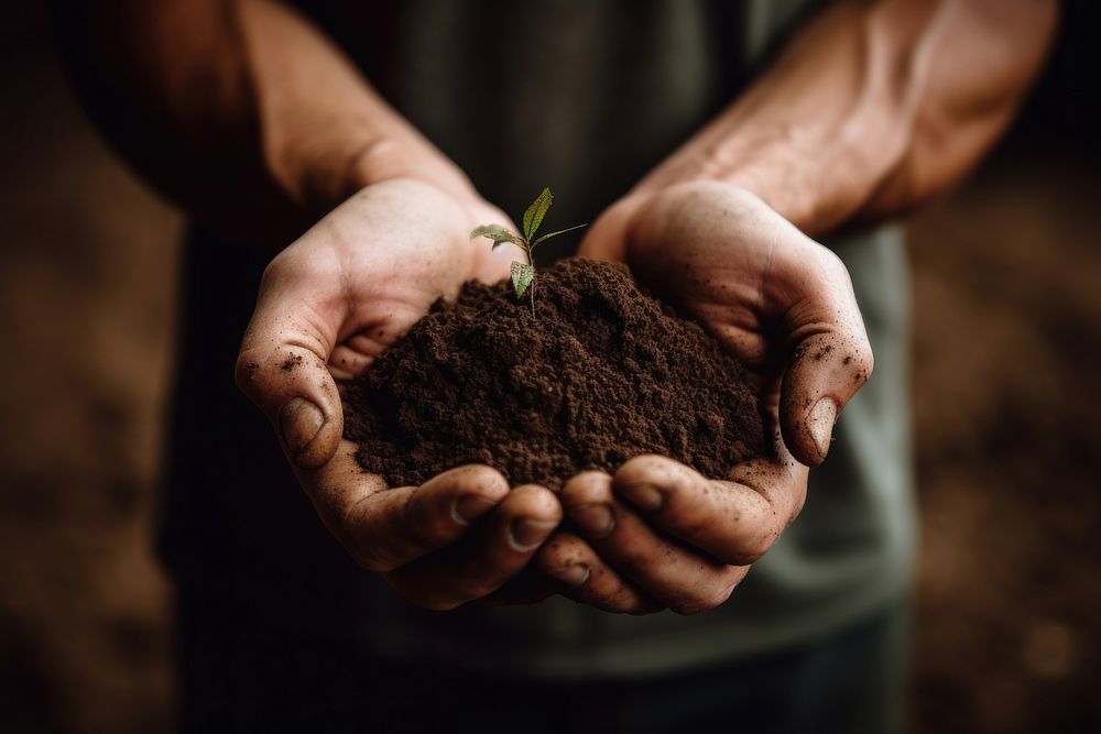 Soil in cupped hands gardening planting outdoors. AI generated Image by rawpixel.
