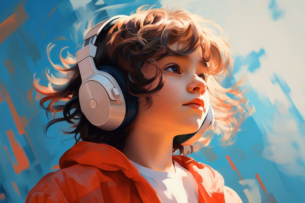 Kid listen to music electronics headphones technology. AI generated Image by rawpixel.