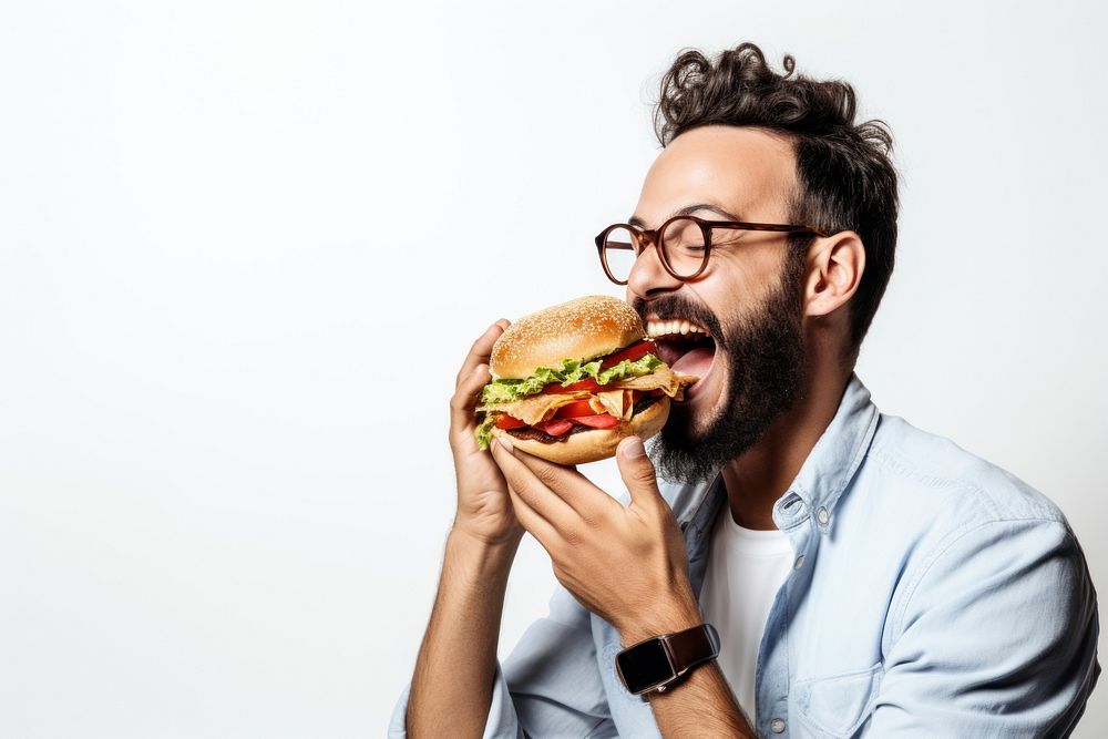 Eating hamburger biting adult food. AI generated Image by rawpixel.