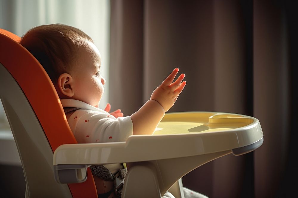 Baby in the high chair furniture relaxation innocence. AI generated Image by rawpixel.