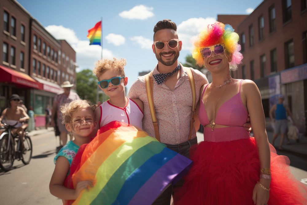 Family celebrating pride month parade photography sunglasses. AI generated Image by rawpixel.
