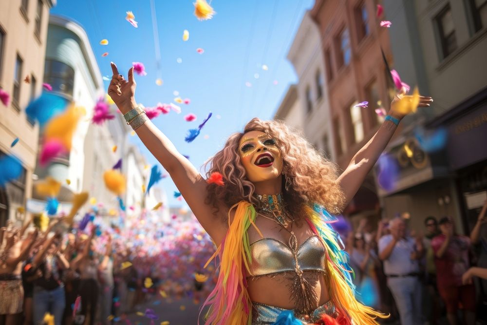 People celebrating pride month parade adult architecture. AI generated Image by rawpixel.