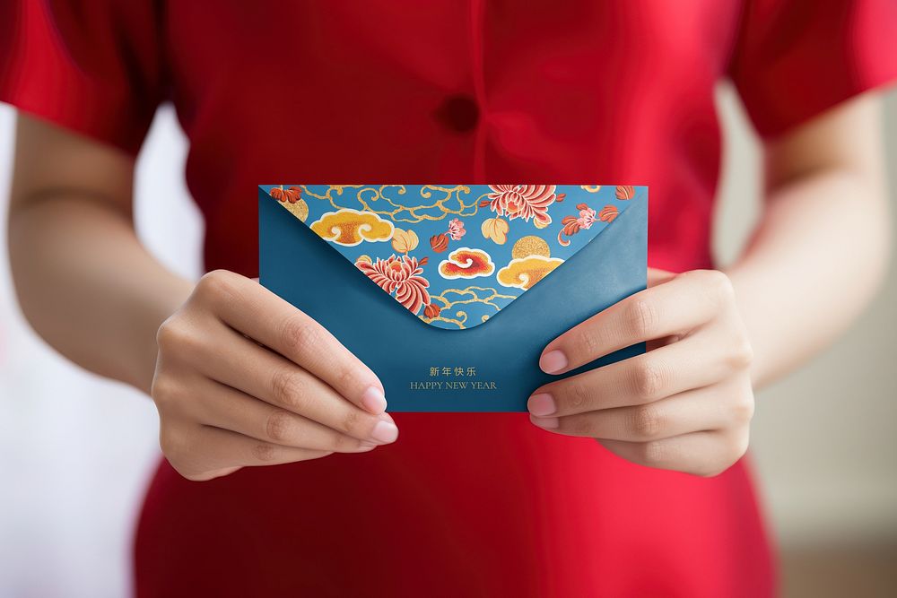 Blue envelope mockup, Chinese hongbao psd