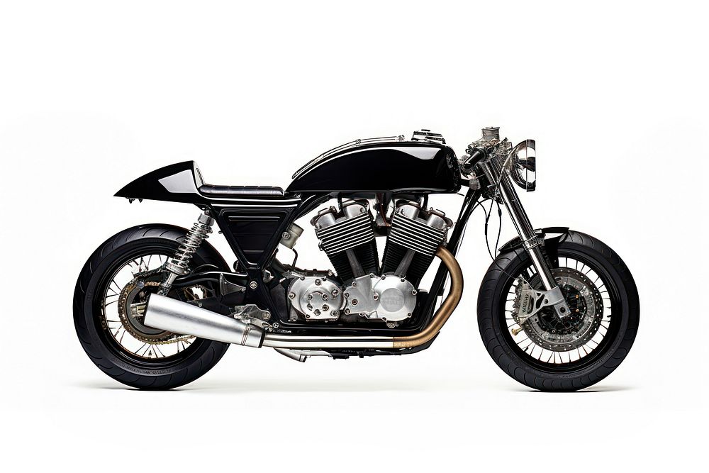 Black Cafe Racer Motorcycle motorcycle vehicle wheel. AI generated Image by rawpixel.