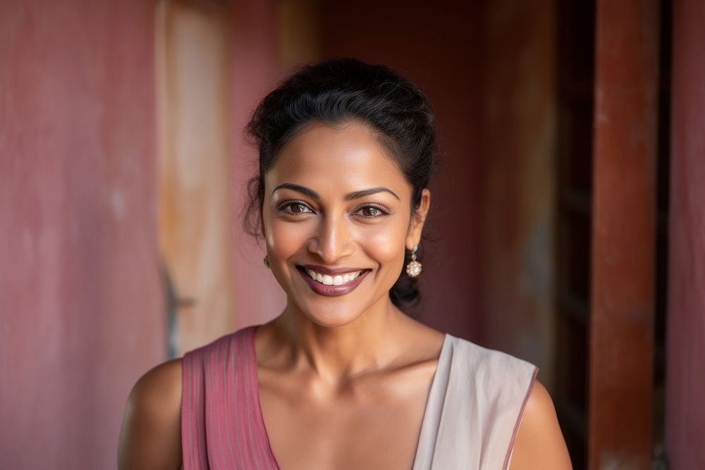 South Indian woman portrait smiling smile. AI generated Image by rawpixel.