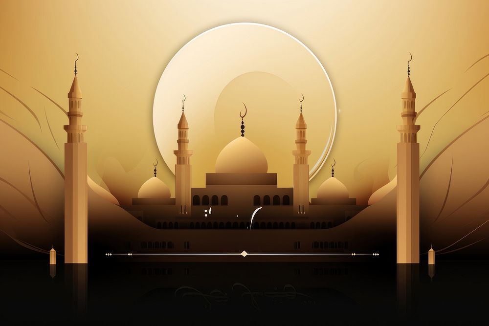 Eidkom Mubarak Cover illustrator vector architecture building mosque. AI generated Image by rawpixel.