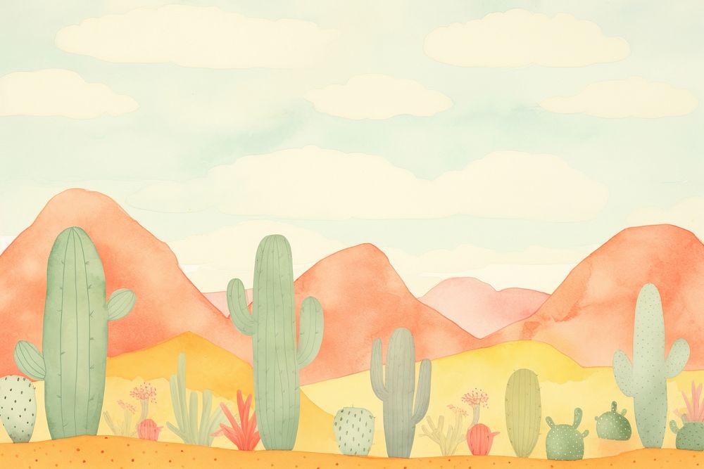 Cactus with desert backgrounds painting plant. AI generated Image by rawpixel.