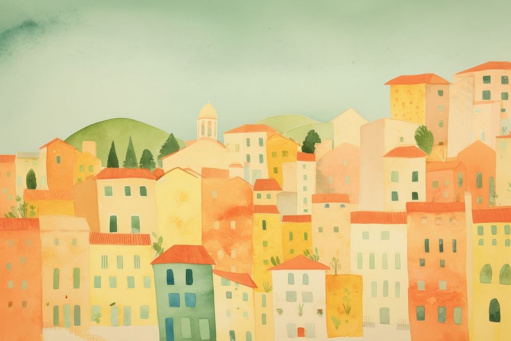 Italy painting city town. AI generated Image by rawpixel.