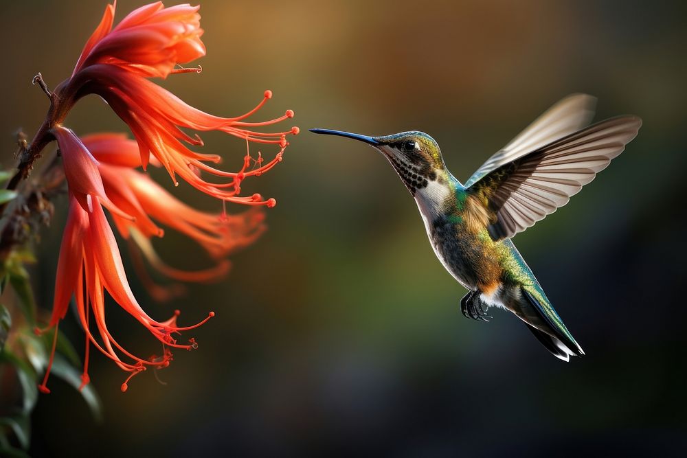 Humming bird flower hummingbird feeding. AI generated Image by rawpixel.