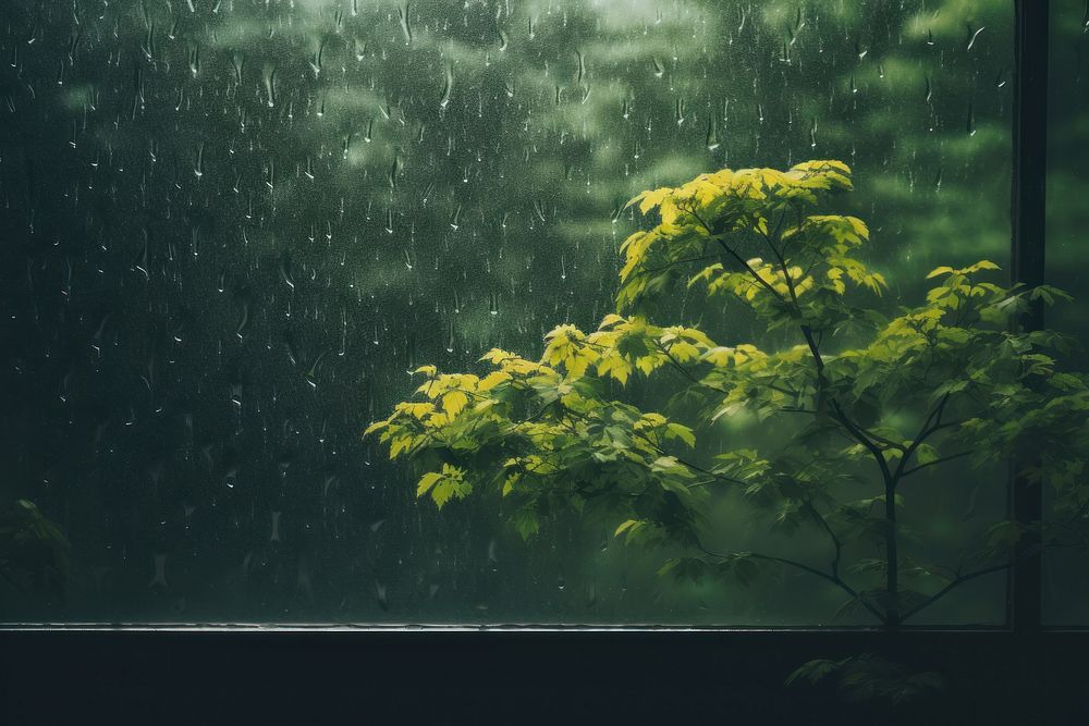 A tree through a rain covered window outdoors nature plant. AI generated Image by rawpixel.