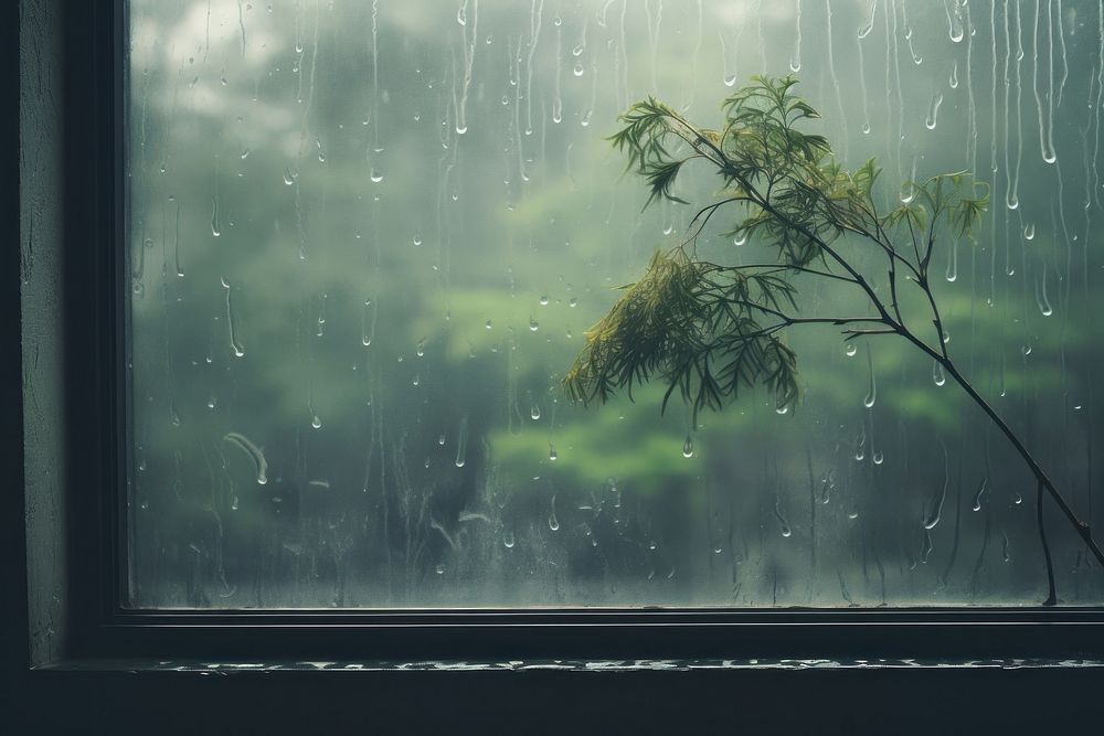 A tree through a rain covered window outdoors plant transparent. AI generated Image by rawpixel.