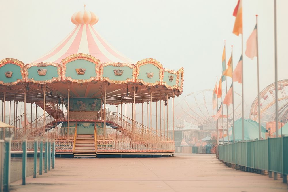 Amusement park carousel fun architecture. AI generated Image by rawpixel.