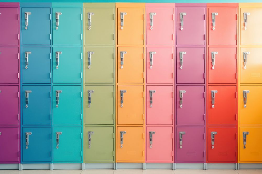 Assorted-color lockers furniture wall organization. AI generated Image by rawpixel.