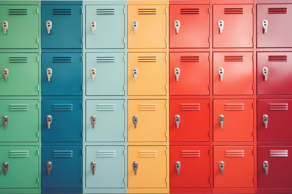 Assorted-color lockers architecture backgrounds protection. AI generated Image by rawpixel.