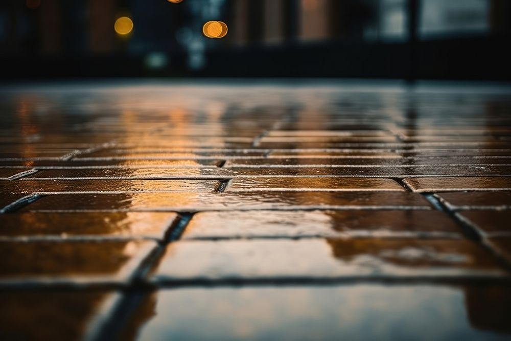 Brown brick pavement eflection flooring outdoors street. AI generated Image by rawpixel.