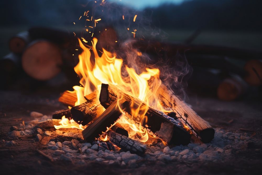 Campfire bonfire fireplace firewood. AI generated Image by rawpixel.