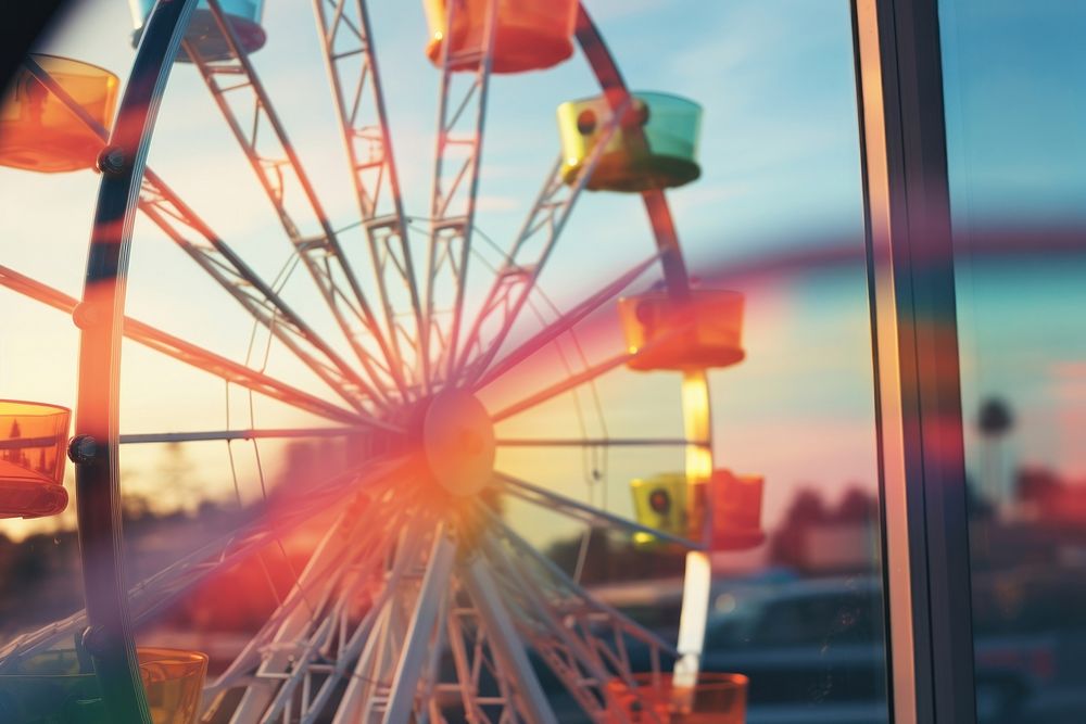 Ferris wheel with enclosed cars for riding in fun architecture recreation. AI generated Image by rawpixel.
