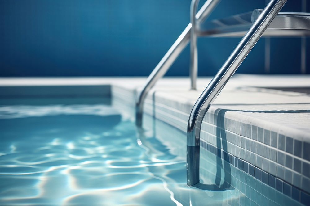 Swimming pool with stainless steel ladder architecture reflection relaxation. AI generated Image by rawpixel.