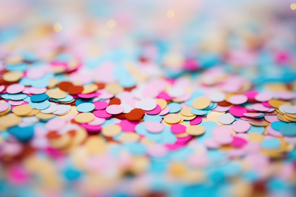 Selective focus photography of multicolored confetti lot paper backgrounds celebration. AI generated Image by rawpixel.