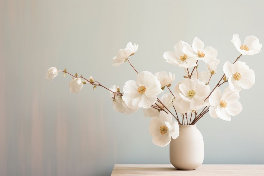 White petaled flower centerpiece blossom plant inflorescence. AI generated Image by rawpixel.