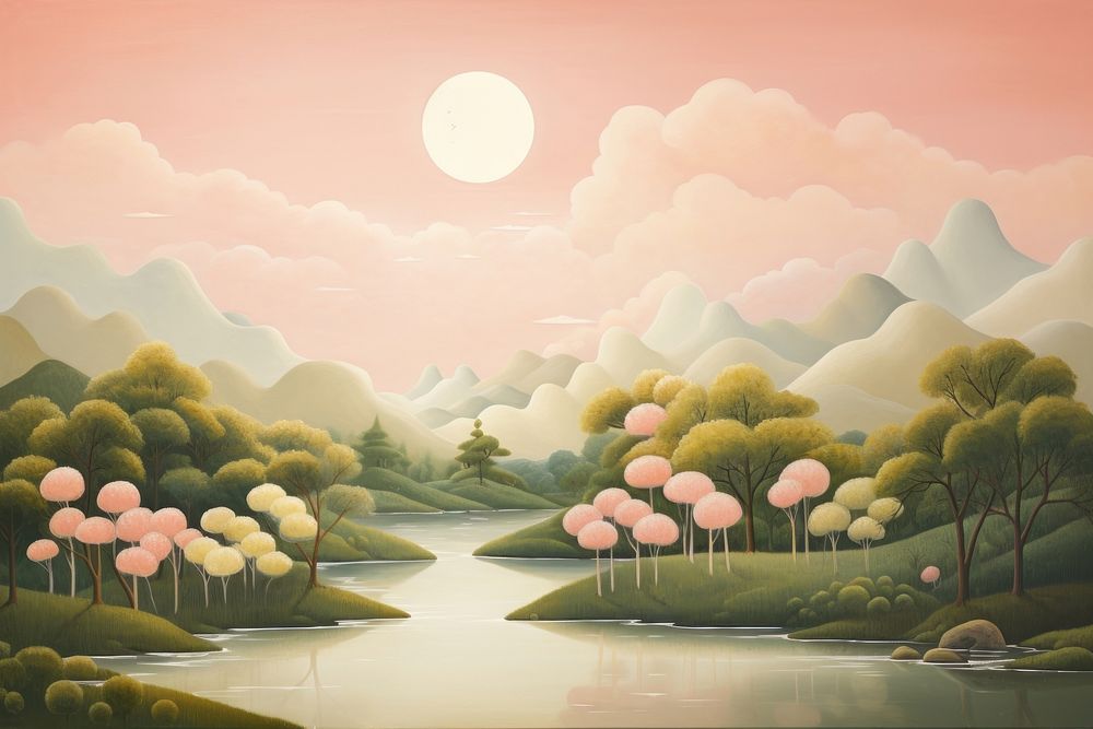 Naive landscape painting outdoors. AI generated Image by rawpixel.