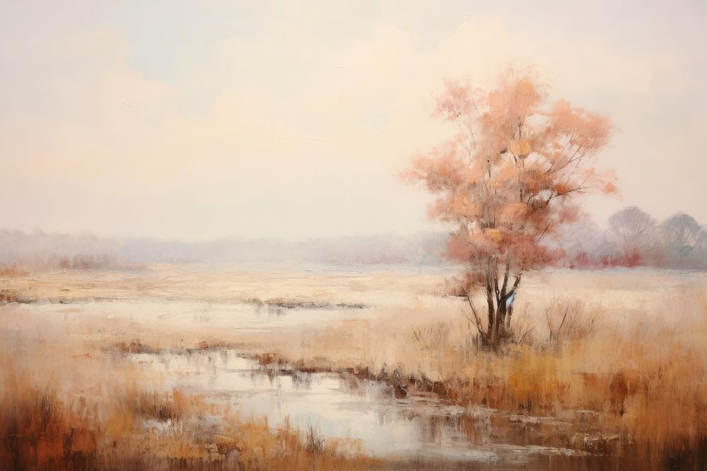 Autumn landscape painting outdoors. AI generated Image by rawpixel.