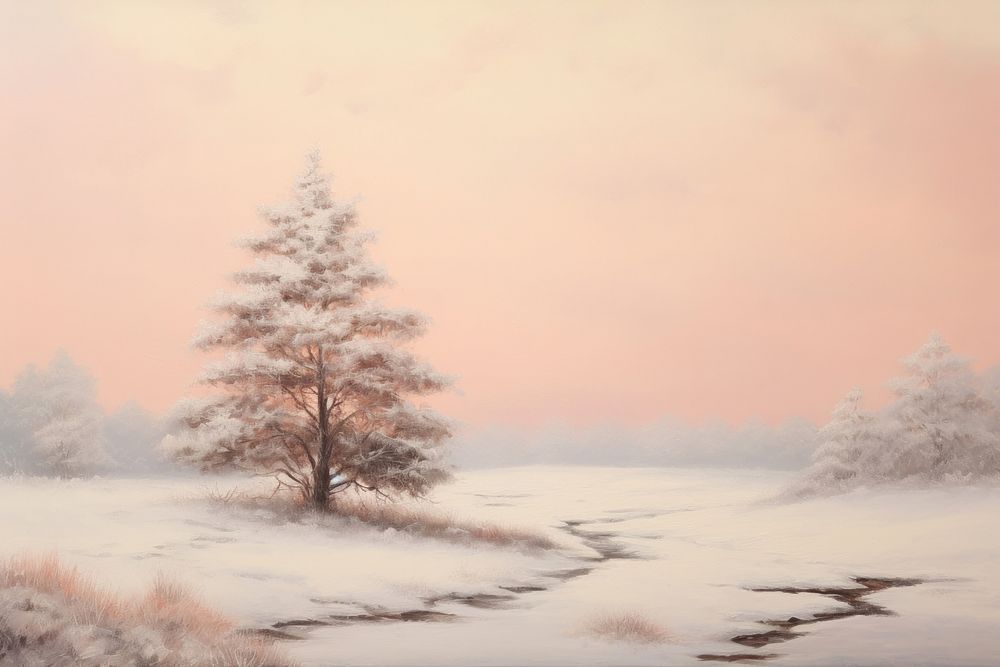 Christmas landscape outdoors painting. AI generated Image by rawpixel.