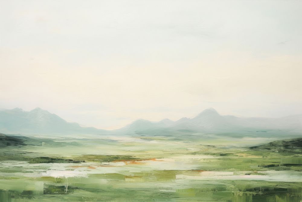 Green landscape painting outdoors. AI generated Image by rawpixel.