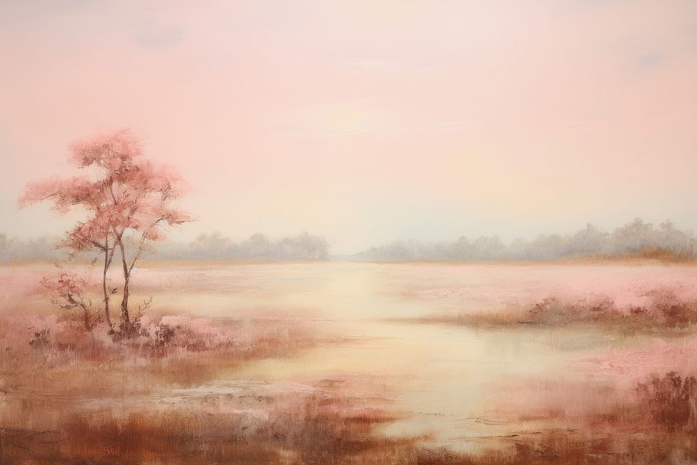 Pink landscape painting outdoors. AI Free Photo Illustration rawpixel