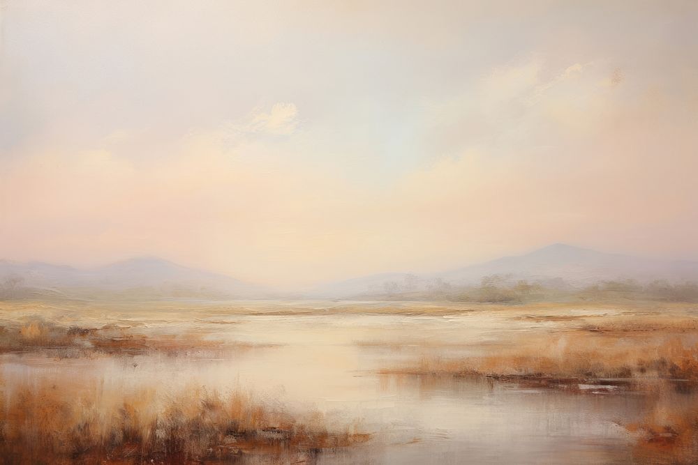 Soft light landscape painting outdoors. AI generated Image by rawpixel.