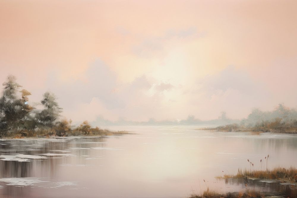 Soft light landscape painting outdoors. AI generated Image by rawpixel.