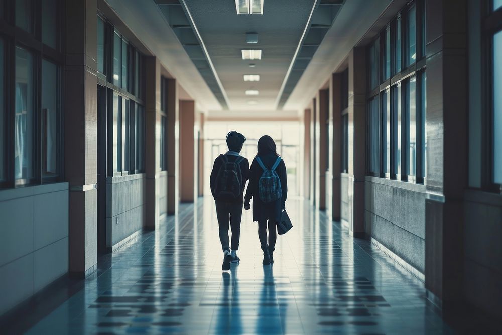 Japanese couple corridor walking architecture. AI generated Image by rawpixel.