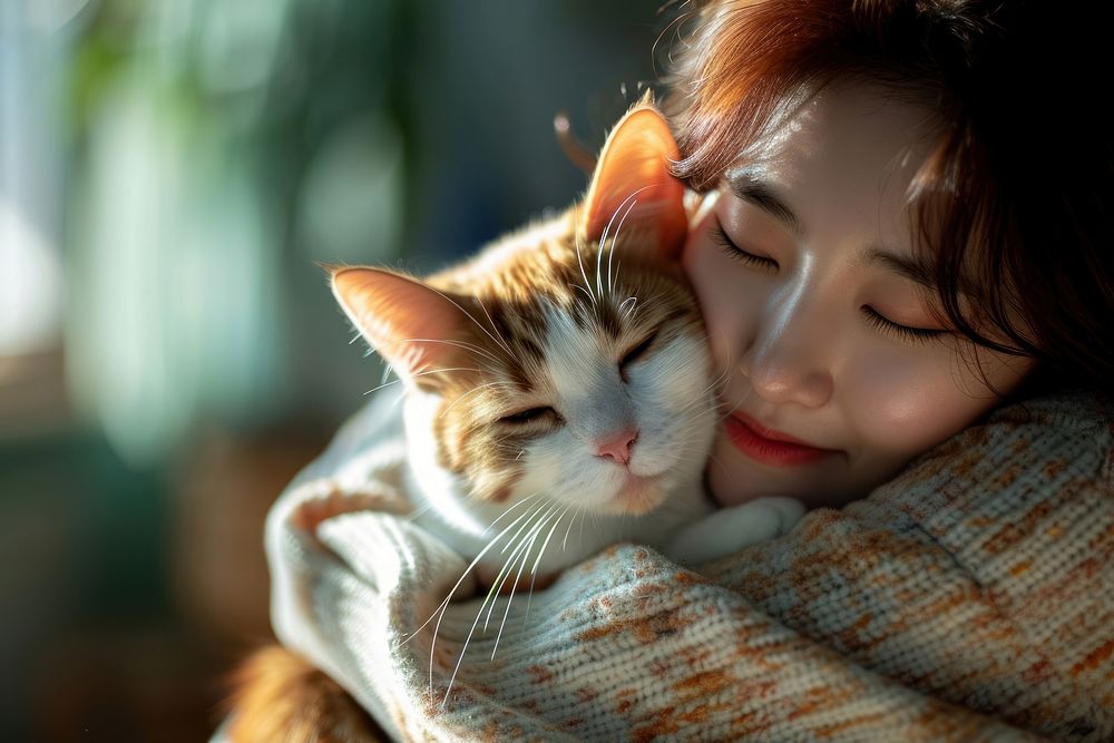 Korean woman sleeping blanket animal. AI generated Image by rawpixel.