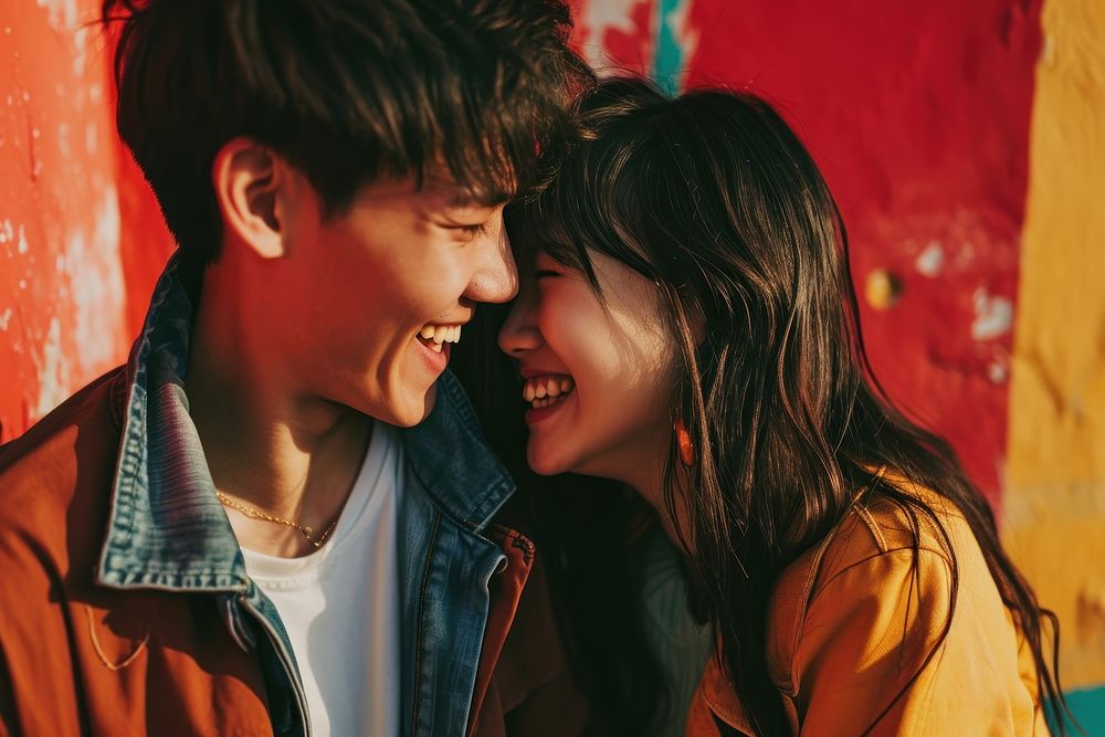 Taiwanese couple laughing love fun. AI generated Image by rawpixel.