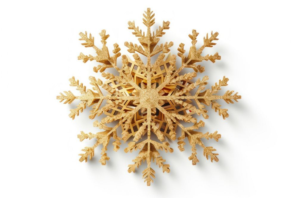 Paper glod Glitter Snowflake snow snowflake white background. AI generated Image by rawpixel.